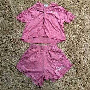 Barbie Pink Terry Button-Up Lounge Top